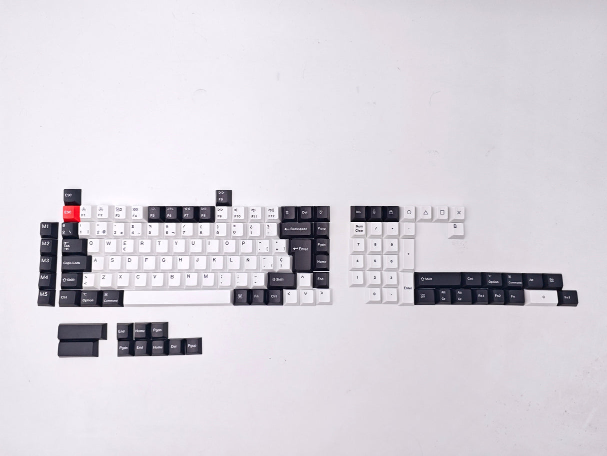 Ensemble complet de touches PBT à sublimation par teinture, profil Cherry, disposition ISO - Noir et blanc