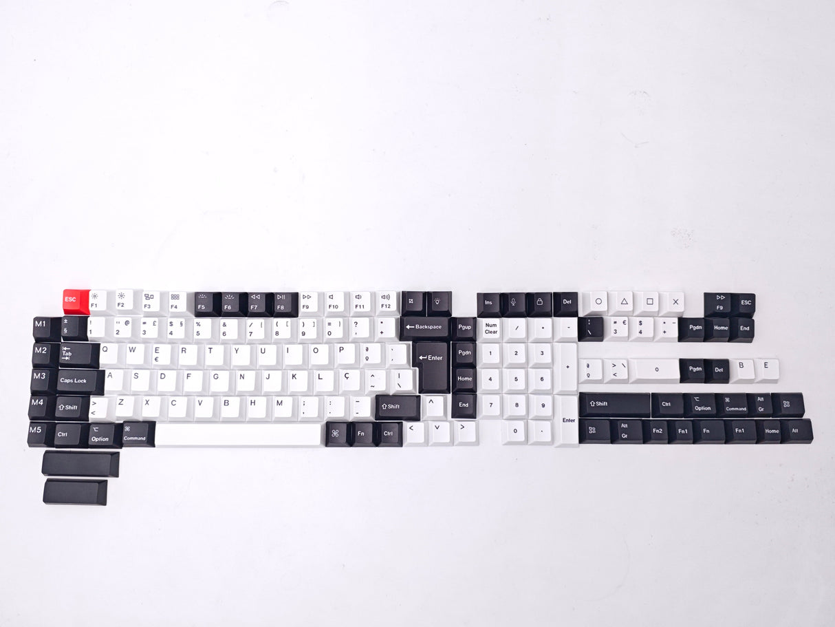 Ensemble complet de touches PBT à sublimation par teinture, profil Cherry, disposition ISO - Noir et blanc