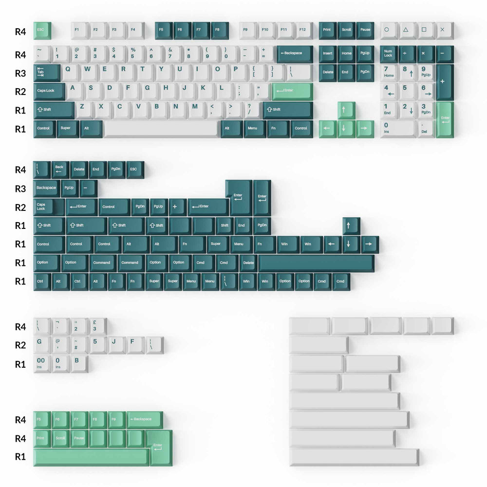 Cherry Profile Double-Shot PBT Full Set Keycaps - White Mint