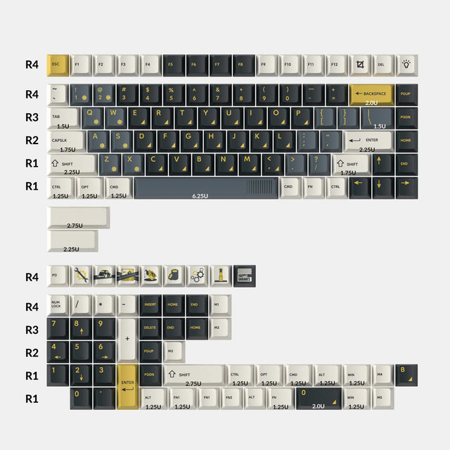Retro Garage - Ensemble complet de touches Cherry Profile en PBT sublimé par transfert thermique