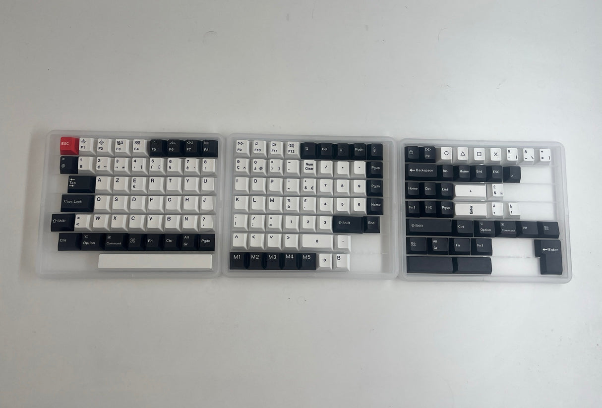Ensemble complet de touches PBT à sublimation par teinture, profil Cherry, disposition ISO - Noir et blanc