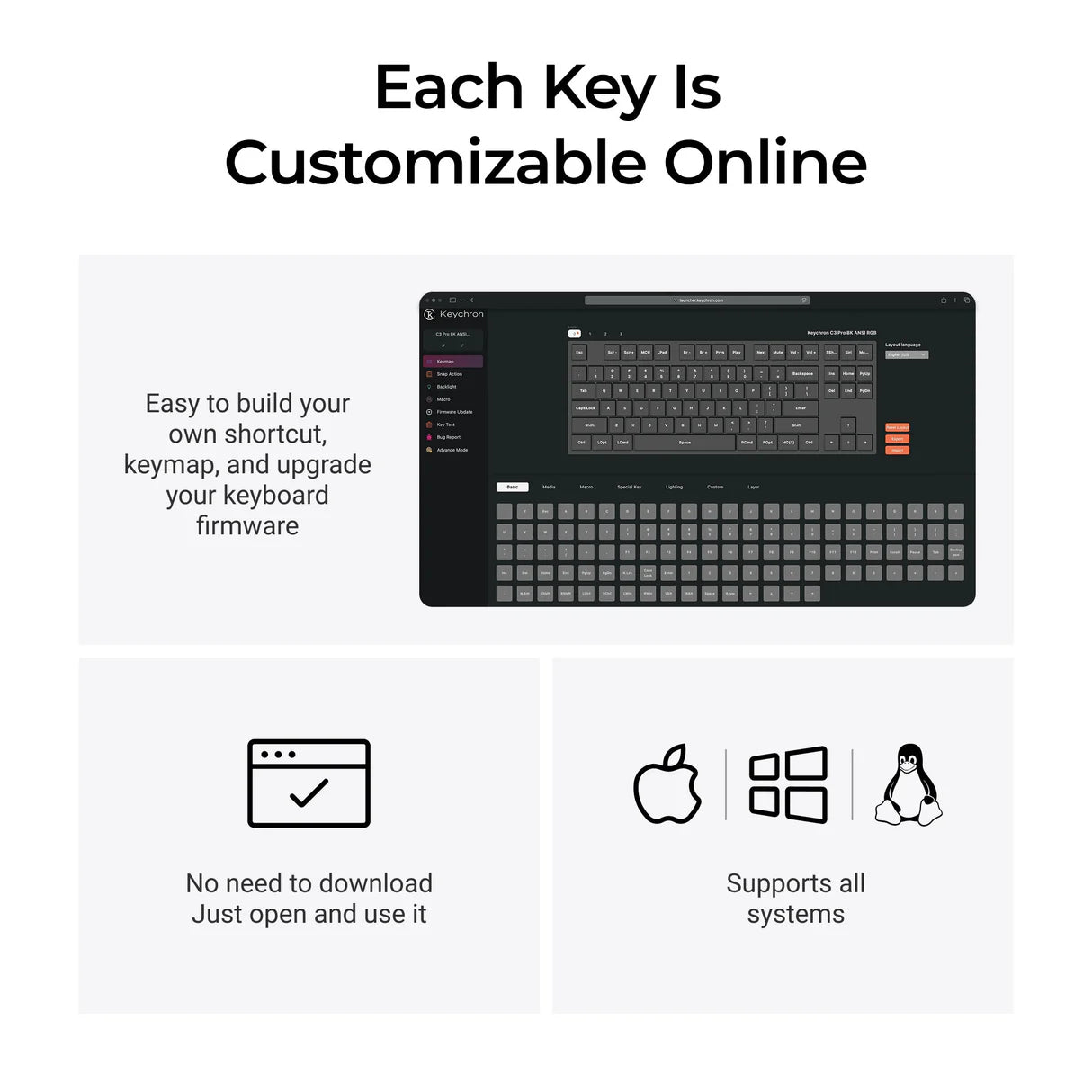 Clavier mécanique personnalisé filaire Keychron C3 Pro 8K QMK (Disposition US ANSI)