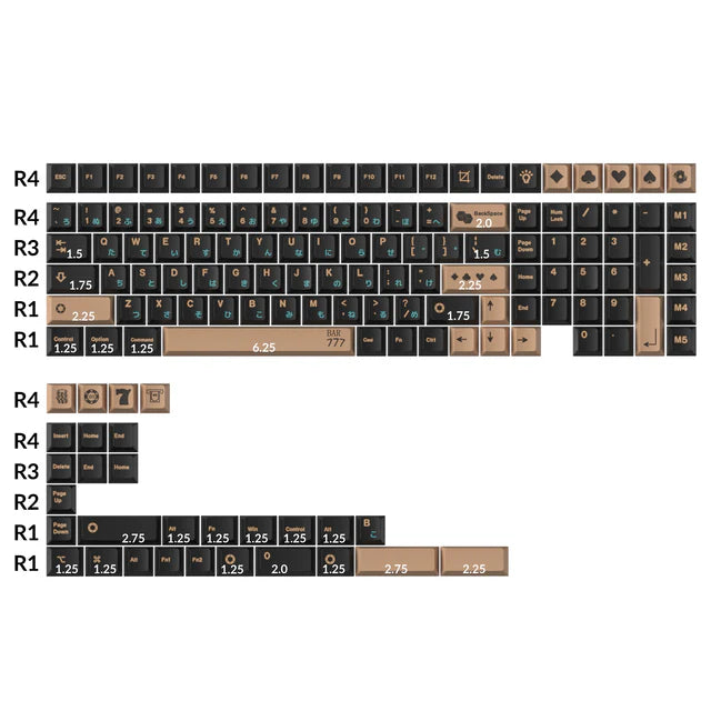 Golden Casino - Cherry Profile Dye-Sub PBT Ensemble complet de keycaps