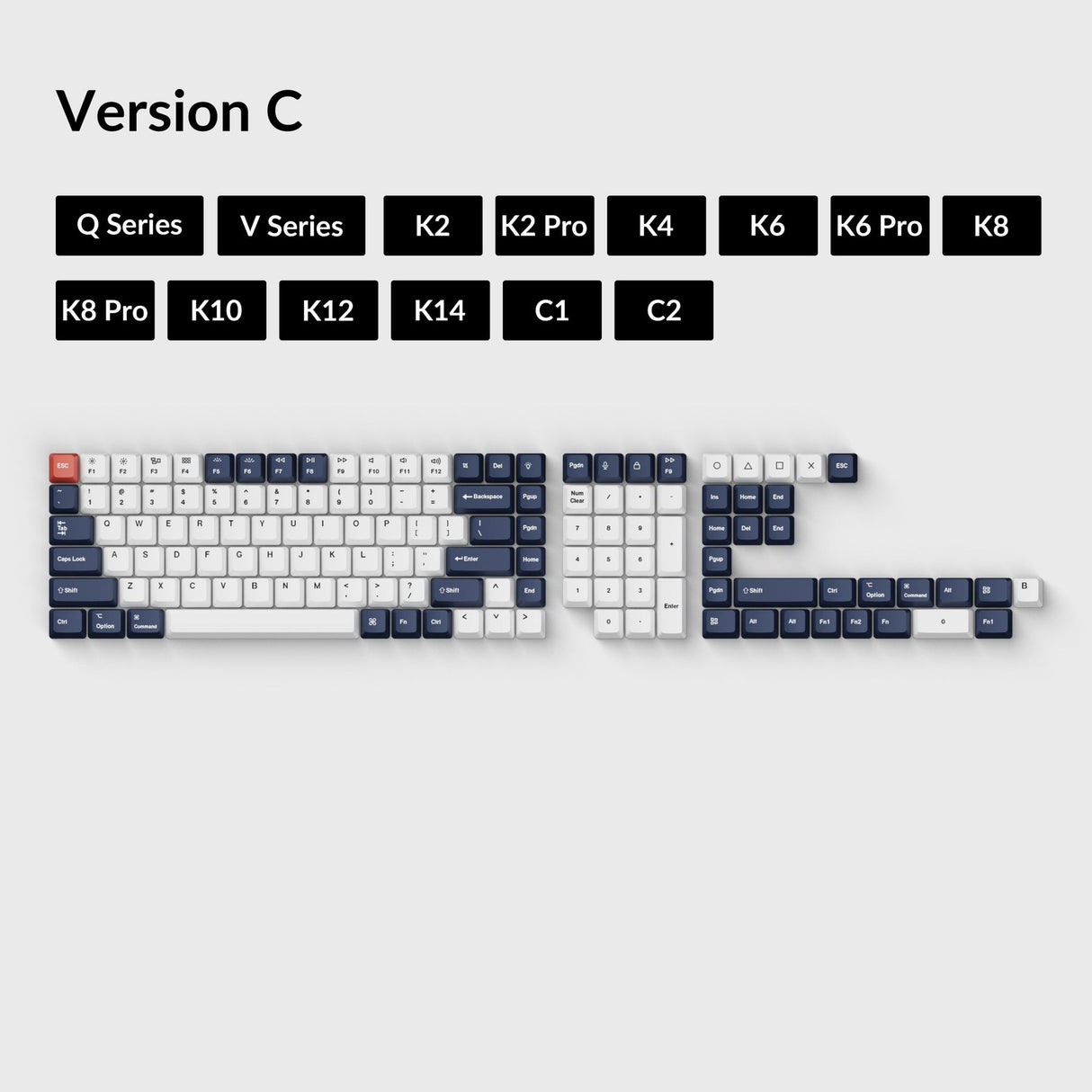 Jeu de touches OEM Dye-Sub PBT - Noir et blanc bleuté