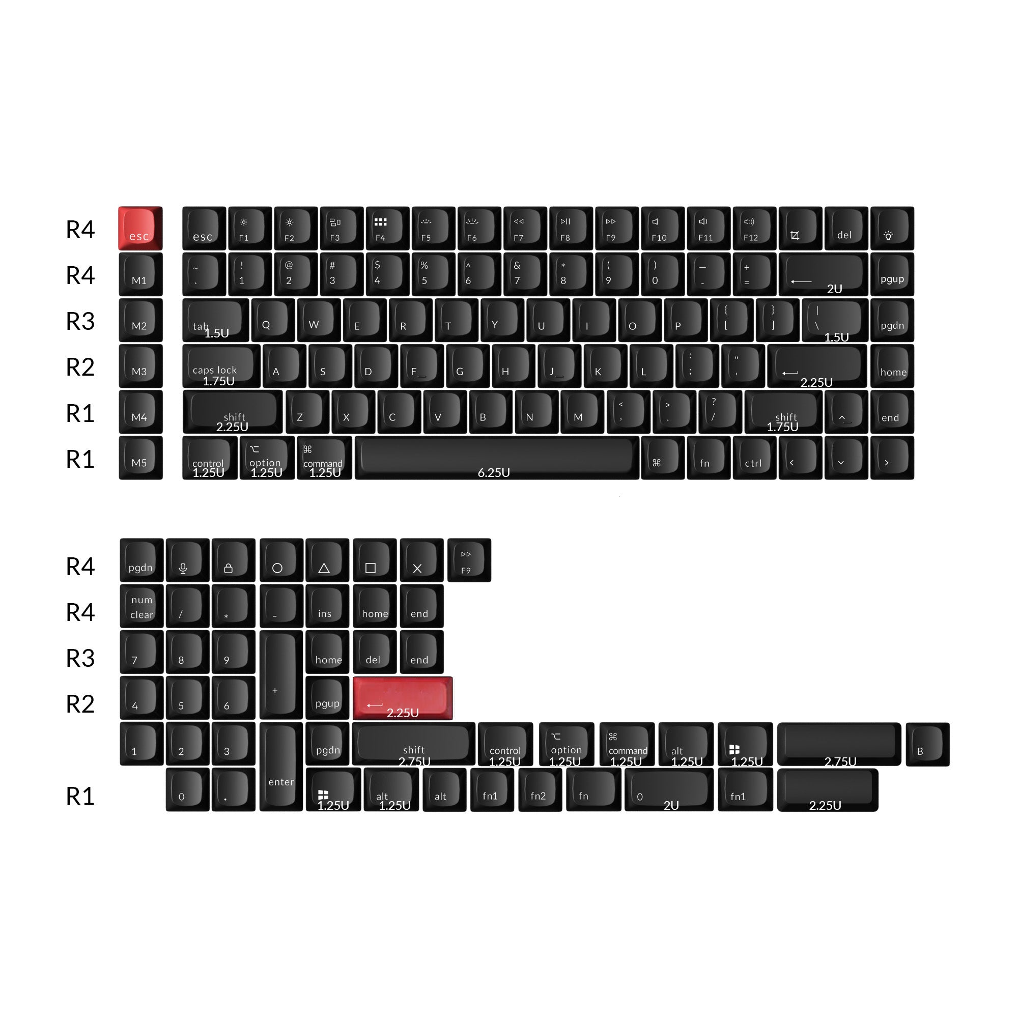 Jeu complet de touches en ABS OSA ANSI rétroéclairées