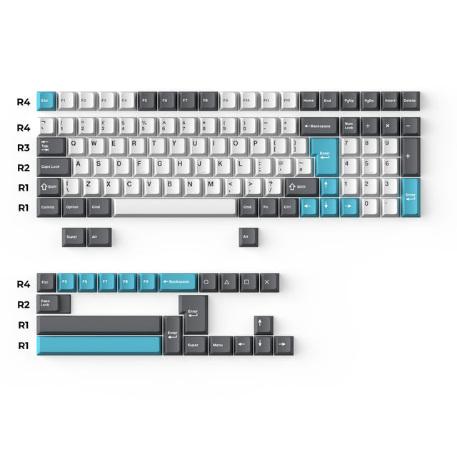 Cherry Profile Double-Shot PBT Full Set Keycaps - Grey, White, and Blue