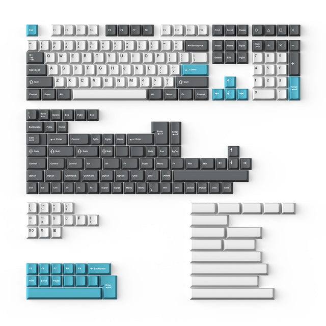 Cherry Profile Double-Shot PBT Full Set Keycaps - Grey, White, and Blue