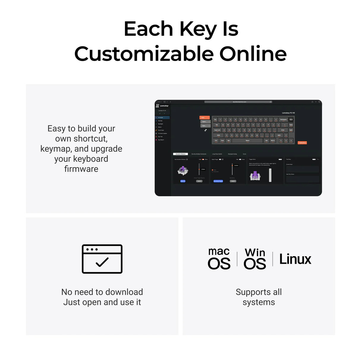 Lemokey P2 HE Interrupteur Magnétique Sans Fil Clavier de Jeu Personnalisé (Disposition US ANSI)