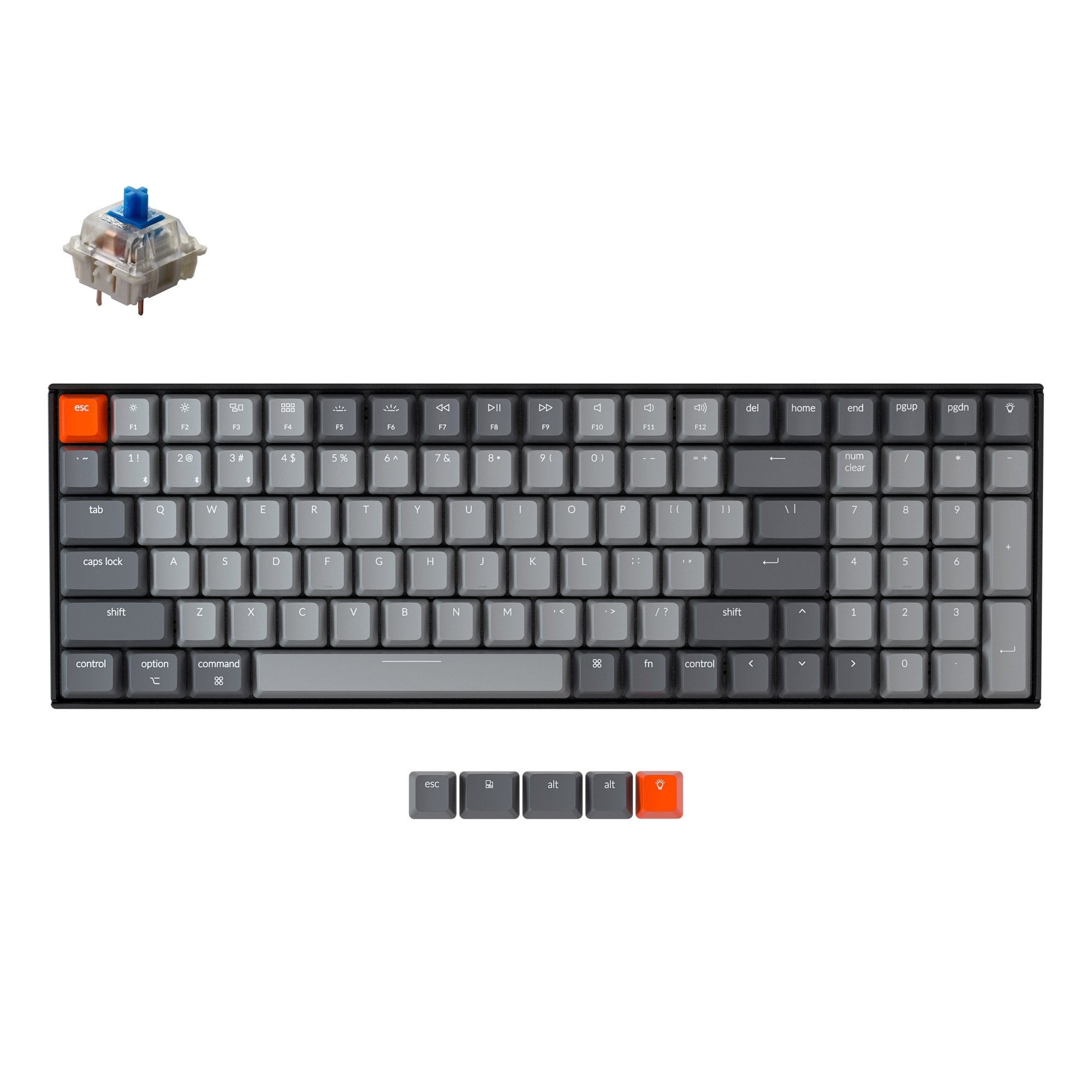 Keychron K4 Version 2 Hot-swappable Wireless Mechanical Keyboard, 100-keys layout for Mac Windows iOS with Gateron blue switch with type-C RGB or white backlight