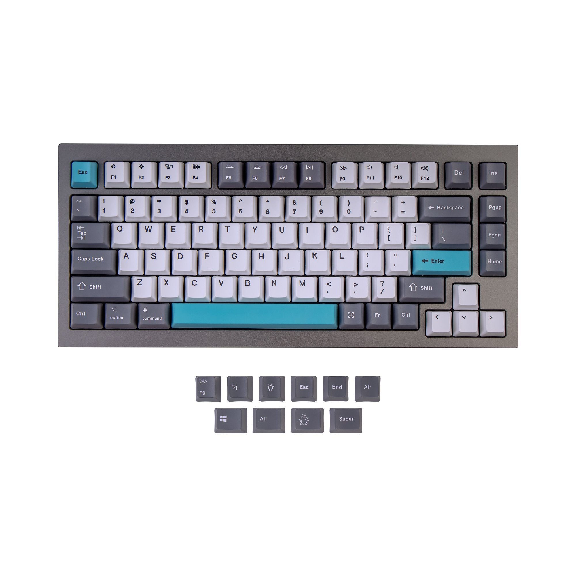OEM Dye-Sub PBT Keycap Set - Grey White Blue
