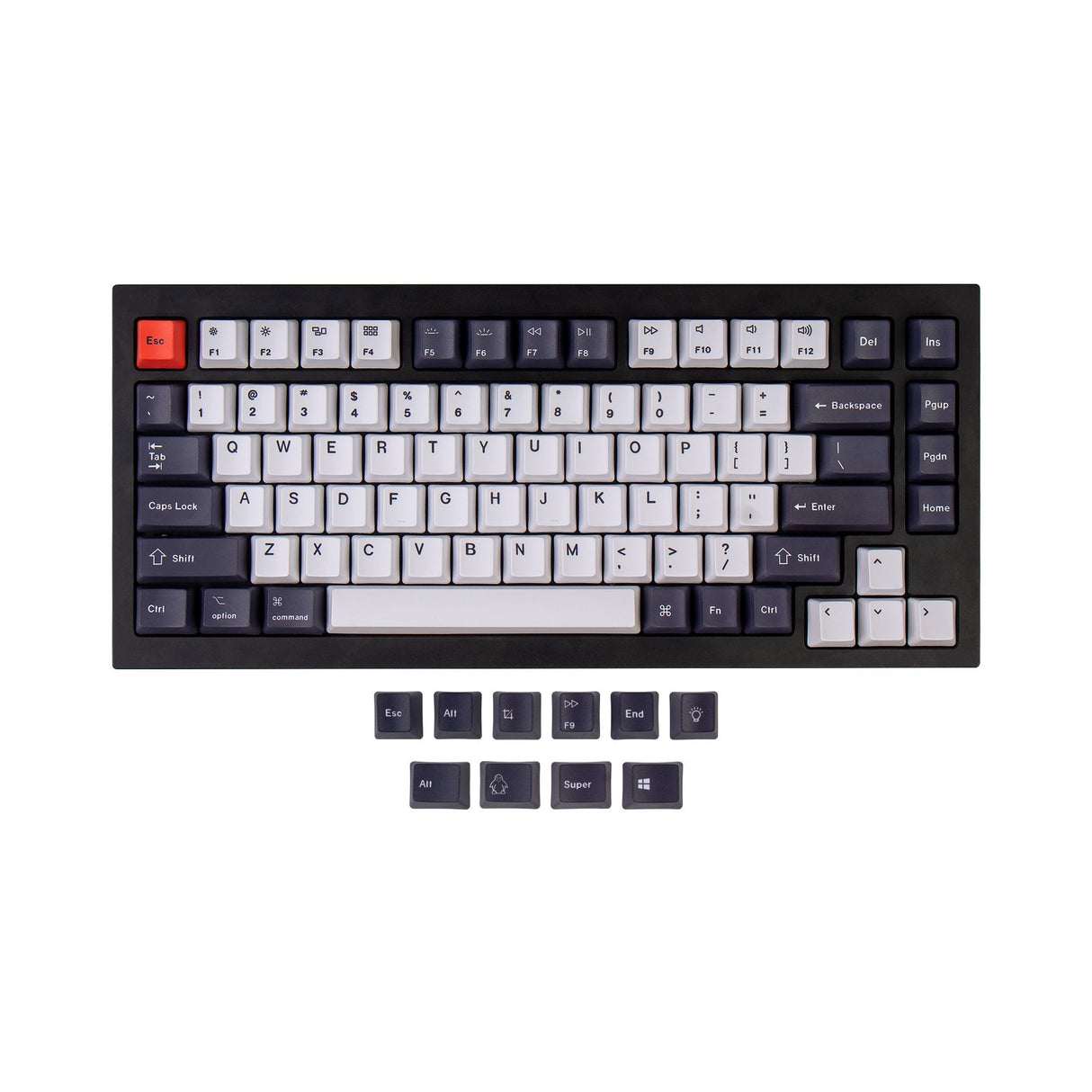 Jeu de touches OEM Dye-Sub PBT - Noir et blanc bleuté